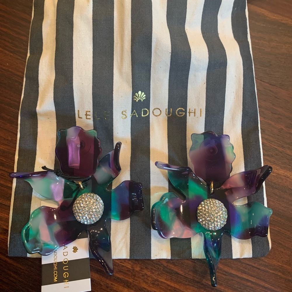 Lele Sadoughi Crystal Lily Earrings, NEW